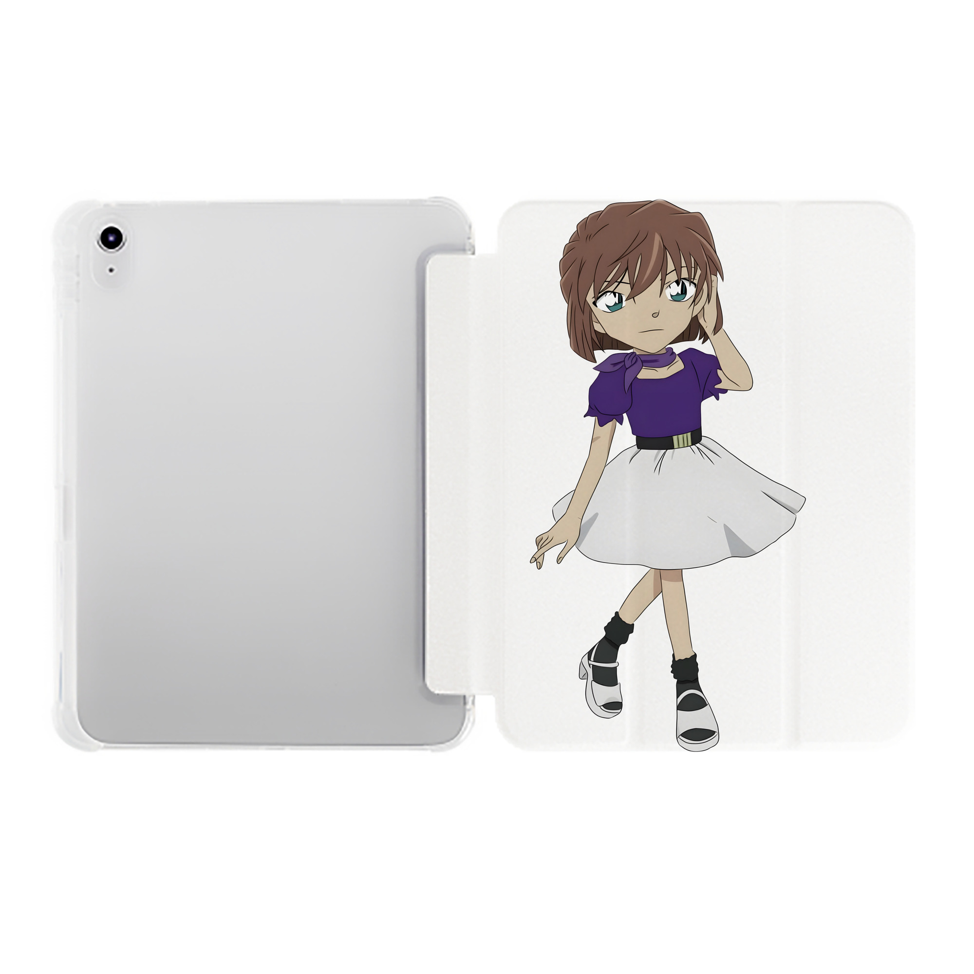 （画像用） 名探偵コナン 灰原 哀 はいばら あい Detective Conan Anita Hailey、Vi Graythorn Haibara Ai IPad ケース ペン収納付き 三つ折りスタンド PUレザー×シリコン 対応機種9.5/10.5/10.9インチ